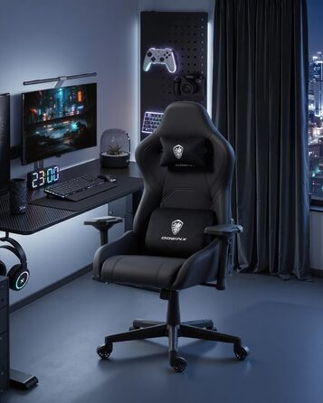 Ігровий крісло Dowinx з 4D підлокітниками, функцією гойдання 15° та регулюванням спинки до 165°, масажний, ергономічний, дизайн у стилі гоночного авто, до 135 кг, чорний