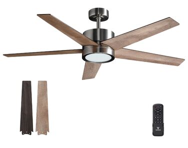 Стеляний вентилятор з підсвічуванням для спальні: 132 см тихий вентилятор з пультом дистанційного керування, ідеальний для вітальні – горіх, 6 швидкостей та трикольорові диммери – 220-240V 5