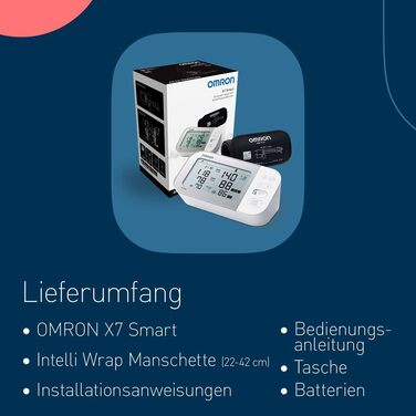Тонометр OMRON X7 Smart - автоматичний, для вимірювання артеріального тиску на плечі | Переможець Stiftung Warentest 11/23 | Виявлення фібриляції передсердь (AFib) | Клінічно перевірений - підходить для діабетиків | з безкоштовним додатком для смартфона |