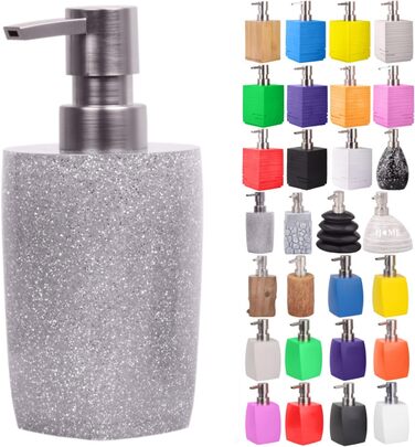 Дозатор мила | Широкий вибір стильних дозаторів мила для ванної кімнати | Сучасний дизайн, прикраса для будь-якої ванної (Glitzer Silver)