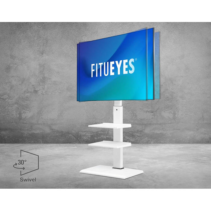 FITUEYES TV Stand White Series-S - 32-65 Inch, 40kg Capacity, Adjustable Height, Swivel & Tilt, 400x600 VESA, 3 Shelves