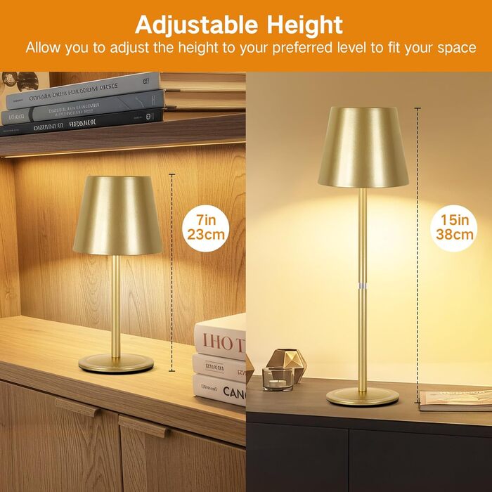 LED настільна лампа OUTON 2 шт. Бездротова, з регулюванням яскравості, 3 режими кольору, USB-C, IP54, 30 годин роботи, для дому та вулиці, чорний/золотий