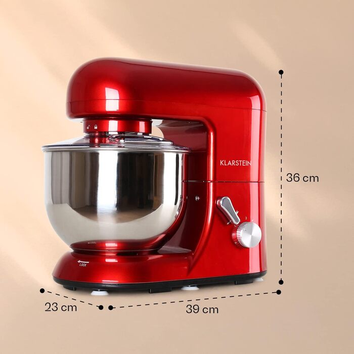 Klarstein Kitchen Machine, Stand Mixer with 5L Bowl, 2000W Professional Kitchen Machine with Dough Hook and Whisk, Universal Kitchen Machine with 6 Speeds, Dough Machine for Stirring, Kneading and Whipping Coral