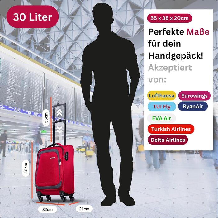 Чемодан NOWI Korfu Weichschaen Troey – середній м'який, з 4 колесами та відділенням для аксесуарів | Компактний дорожній чемодан для жінок та чоловіків (M, Червоний)