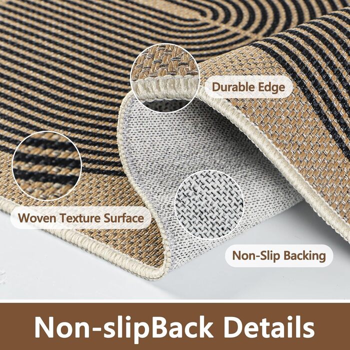 Килимок для дому та вулиці 50x80 см, джутовий, антиковзаючий, чорний