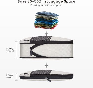 Набір органайзерів для валізи з компресією, 6 шт. - Кубики для пакування одягу, білий (Elfenbein) - Організація багажу в дорогу