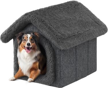 Будиночок для тварин: собачий та котячий, чорний з сірим, 60x70x63 см. М'який будиночок для середніх собак