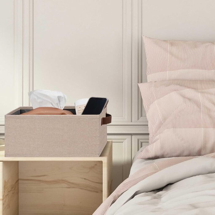 Ghvyenntte Storage Baskets (6 Pieces), Small Fabric Storage Baskets, Foldable, 30 x 20 x 13 cm, Organizer Baskets with PU Handles, Decorative Square Baskets for Closet, Shelves, Cabinet (Small-11.8