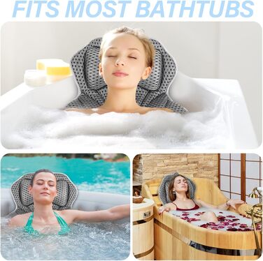 Підголовник для ванни з 2 міцними присосками, анатомічний, з 4D Air Mesh, для комфортного відпочинку та релаксу у ванні