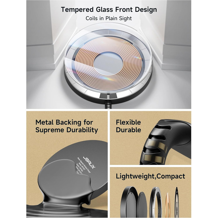 Бездротовий зарядний пристрій JSAUX MagSafe 15W для iPhone 17 Air Pro Max, iPhone 16/15/14 13 12, AirPods 3/2, Синій (прозорий)