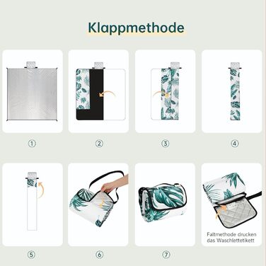 Плед для пікніка HAUSPROFI 200x300 см, водонепроникний, ізольований, зелений з квітковим малюнком. Для пляжу, кемпінгу, з ручкою та кілочками