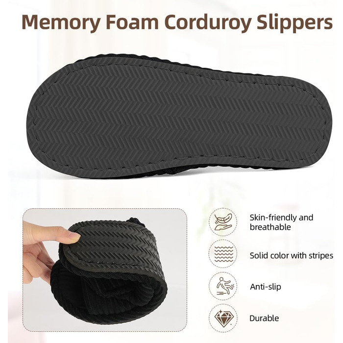 Домашні тапочки з піною-пам'яттю Damen, теплі зимові, з м'якого корду, зручні, антиковзкі, кремово-білі (чорні, 39 EU)