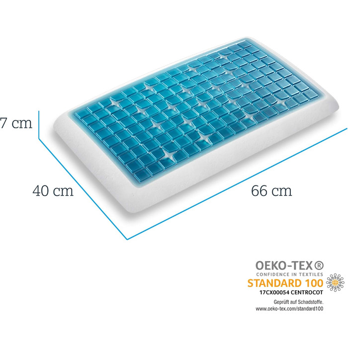 Ортопедична гелєва подушка Technogel Deluxe для підтримки шиї, сертифікована, без шкідливих речовин, для спини та бокового сну, з наволочкою, 66x40x7 см