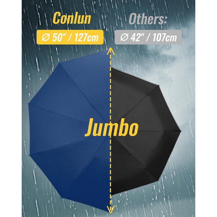Чоловічий складаний парасолька від дощу Conlun Kompakter, стійкий до вітру, 127 см, чорно-синій