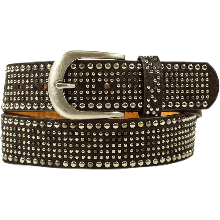 Жіночий ремінь Damengürtel з заклепками та стразами, синтетичний, вінтажний стиль, ширина 3.8 см, довжина 110 см