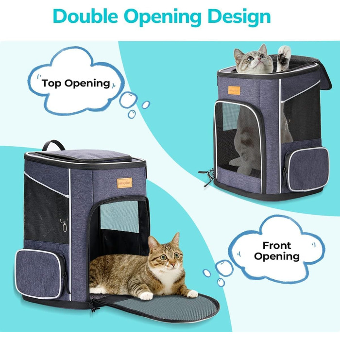 Рюкзак-переноска для котів та маленьких собак Morpilot, 7 кг, блакитний, 33L x 28B x 42H см