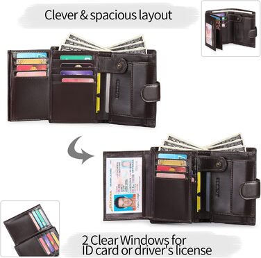MEN'S WALLETS with RFID Protection, Large Wallet for Men in Portrait Format, Trifold Wallet for Men, Wallet Purse Portmonee with 16 Card Slots & Coin Pocket