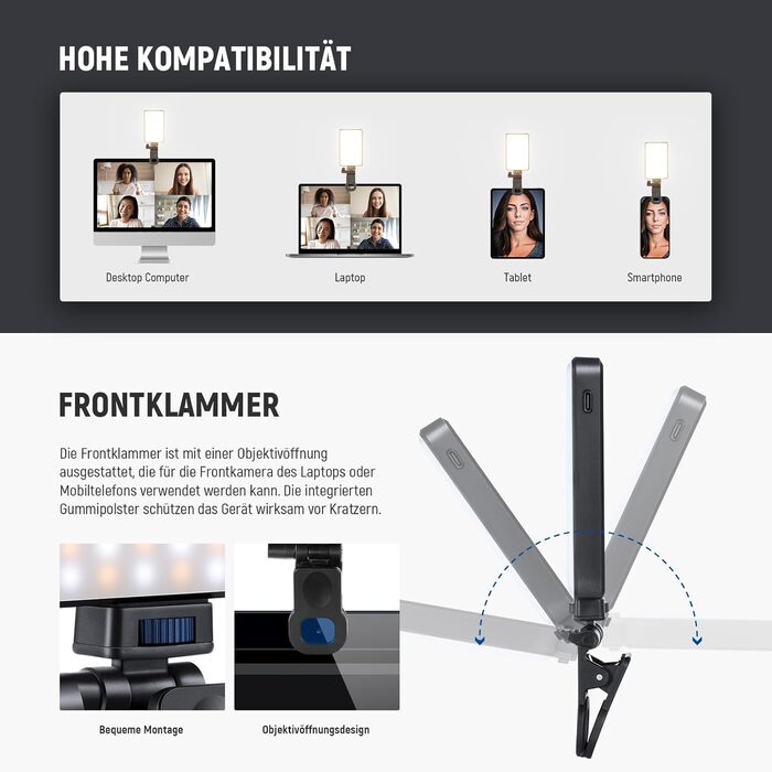 NEEWER LED світло для селфі та татуювань BL120B - сумісне з iPhone, з кліпсою, CPL фільтром, штативом та тримачем для телефону, для фото та відео