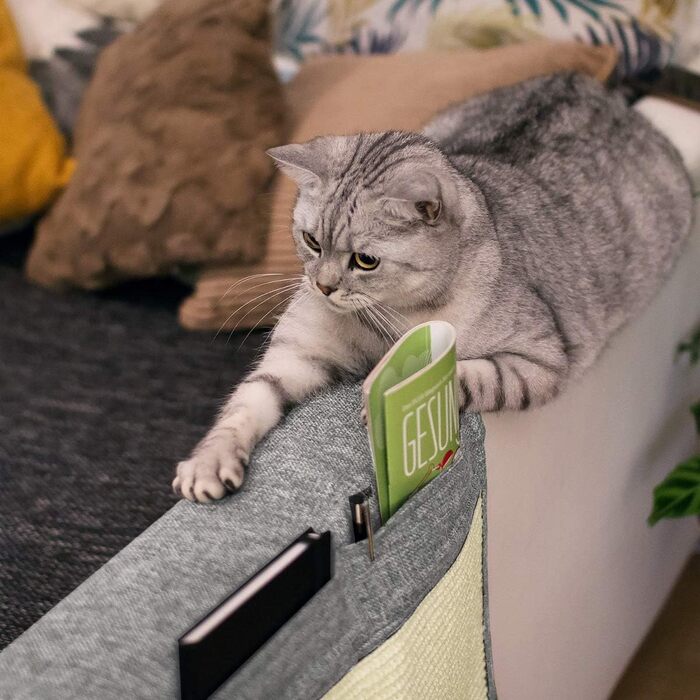 Navaris Cat Scratch Mat Scratch Protection Sofa - with 2 compartments - 128 x 45 cm Sisal Scratch Rug for Cat - Couch Cat Scratch Mat - also for Dogs (Light Grey - White)