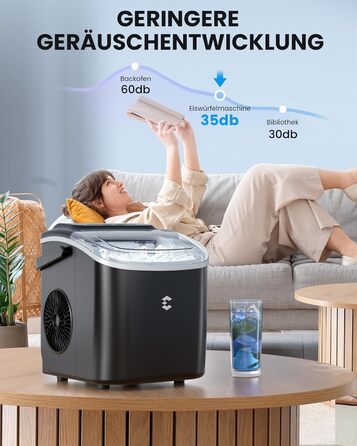 Льодогенератор EASYERA портативний, 12 кг/24 год, швидке виробництво льоду (6 хв), 2 розміри кубиків, самоочищення, для дому, офісу, бару, вечірок - чорний