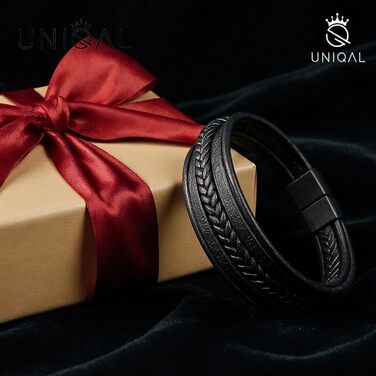 Чоловічий браслет UNIQAL 'Premium Style' з натуральної шкіри та нержавіючої сталі | Коробка-подарунок | 19 см