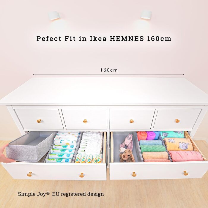 For IKEA dresser; THE ORIGINAL; perfect fit; Sturdy base; Drawer organization system for changing supplies, baby clothes, socks, underwear; 5-piece set (HEMNES DOUBLE FileFolding)
