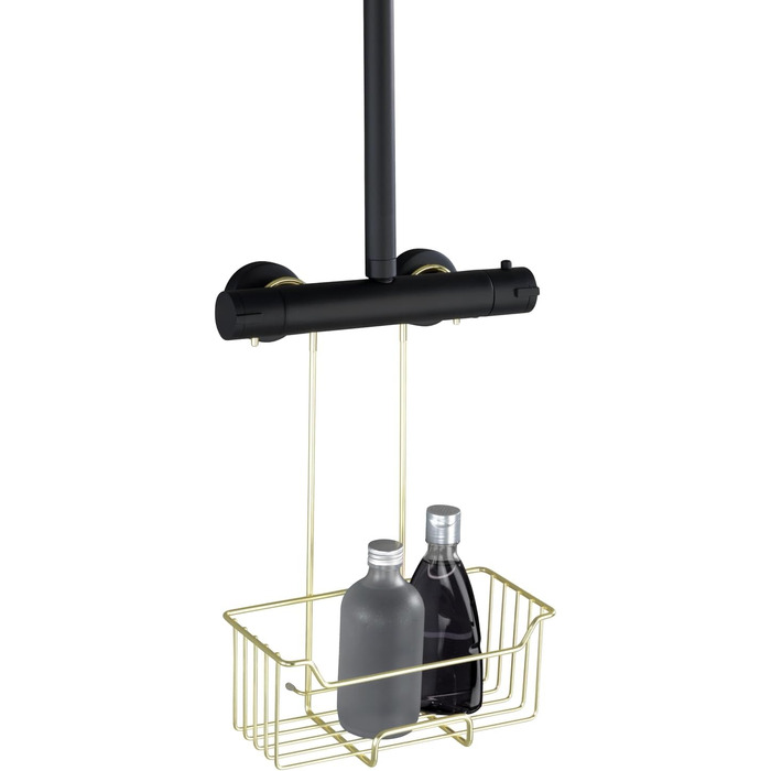 WENKO Thermostat Shower Caddy Model Milo, Shower Shelf for Hanging on the Faucet, Shelf Made of Stainless Steel (Rustproof), 25 x 36 x 14 cm, Gold