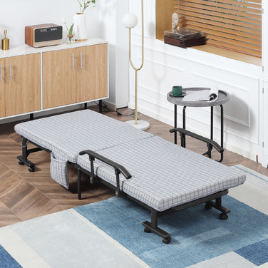 HOMCOM Folding Bed Guest Bed with Wheels and 5-Position Adjustable Backrest, Travel Bed with Steel Frame in Light Grey and Black, 190x76x33cm