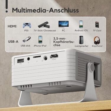 AKIYO O1 Міні проєктор: Автоматична корекція трапецеїдальних спотворень, 1080P, 360° обертів, 15000 люмен для домашнього кінотеатру, 50% зум, сумісність з USB/HDMI/TV Stick/Smartphone