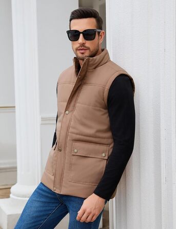 Xnova Тепла зимова жилетка для чоловіків з флісовою підкладкою Sherpa, жилетка-куртка, для полювання, роботи, на відкритому повітрі, хакі, розмір L