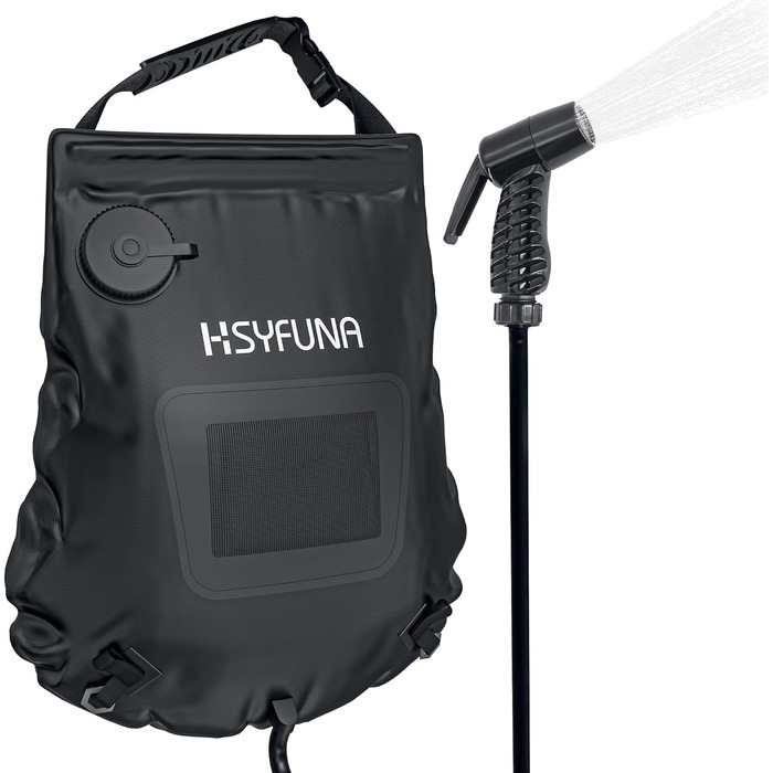 HSYFUNA Camping Shower, 5 Gallons/20L with Temperature Indicator Solar Shower Camping, Warm Water 45°C Camping Shower Outdoor, for Hiking Climbing