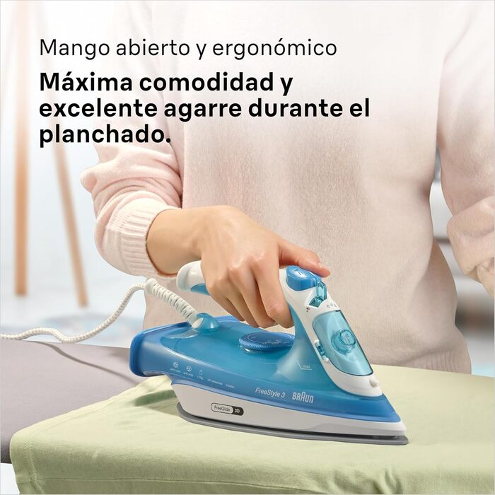 Праска з парою Braun FreeStyle 3 FI3144BL з технологією 3D-FreeGlide, підошвою SuperCeramic, системою Ultimate FastClean, автовимкненням, 270 мл, 2700 Вт, блакитна