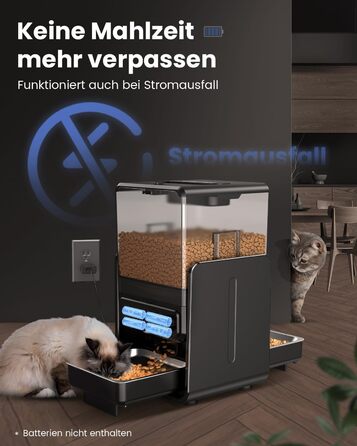 Автомат годівлі для котів з керуванням через додаток, для 2 котів, регульована висота, 2 миски, 5 л, з функцією запису голосу та таймером