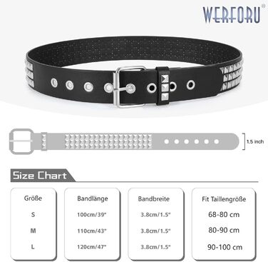 Лідер шкіряний ремінь з пряжками WERFORU - Пряжка Punk Rock, для жінок та чоловіків, розмір 90-100 см (A-чорний)