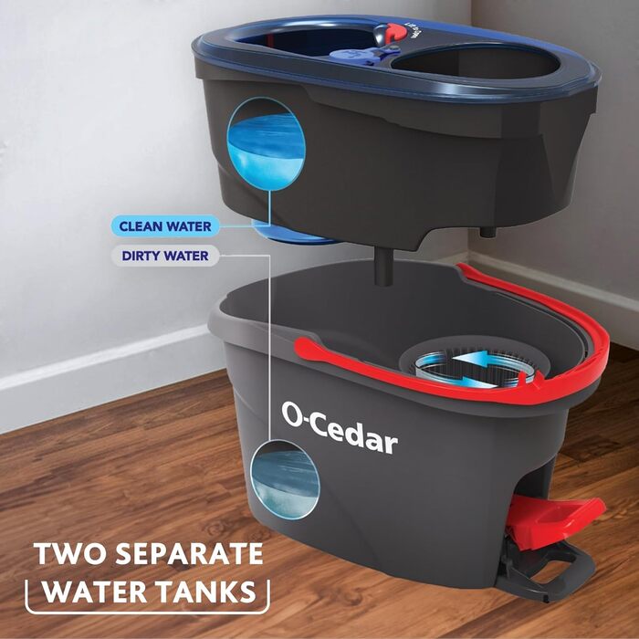 O-Cedar EasyWring Microfiber Spin Mop Refills, Floor Cleaning System with 2 Extra, Plastic, Rinseclean Spin Mop & Bucket + 2 Extra Refill Packs, RC