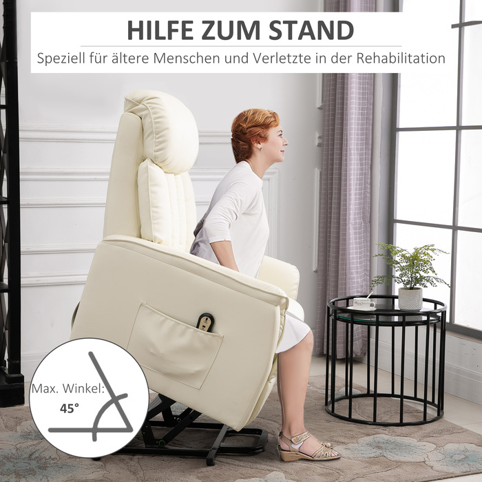 HOMCOM Power Lift Recliner Chair, TV Chair, Armchair with Lifting Assistance, Electric Reclining Function, Faux Leather, Beige, 80 x 94 x 104 cm | Aosom