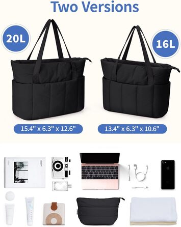 Сумка жіноча Narwey Shopper велика, легка для роботи, школи, університету, сумка-тоут з багатьма відділеннями, чорна