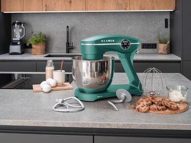 KLAMER 1800W Stand Mixer - Stainless Steel Bowl 6L, 10 Speed with Timer, Planet Mixing Action, Dough Hook, Whisk & Beater - Turquoise