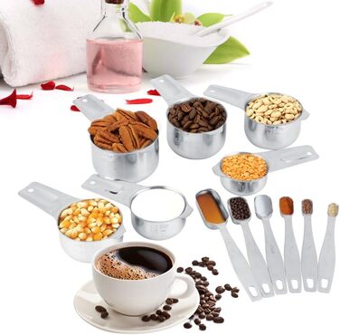 13-Piece Measuring Cup and Spoon Set, High-Quality 304 Stainless Steel, Kitchen Measuring Set for Baking and Cooking