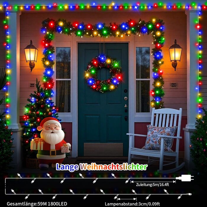 Ланцюжок прикрас JXLEDAYY 36м, зовнішній, 1800 LED, 8 режимів, таймер, пульт, тепле світло, для балкона, саду, вечірки, шлюбу, водонепроникний