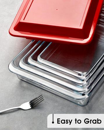Set of 4 Glass Casserole Dishes with Lids, 1+1.7+2.8+4.2L - Lasagna Dish for Oven (NOT THE LID), Rectangular, Glass Storage Containers with Plastic Lid Rectangular with Lid - 1+1.7+2.8+4.2L