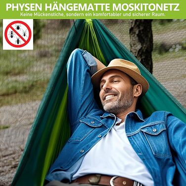 Підвісний гамак PHYSEN з москітною сіткою для вулиці, подвійний туристичний гамак 290x140 см, до 300 кг, для кемпінгу, саду, подорожей, пляжу (темно-зелений + бірюзовий)