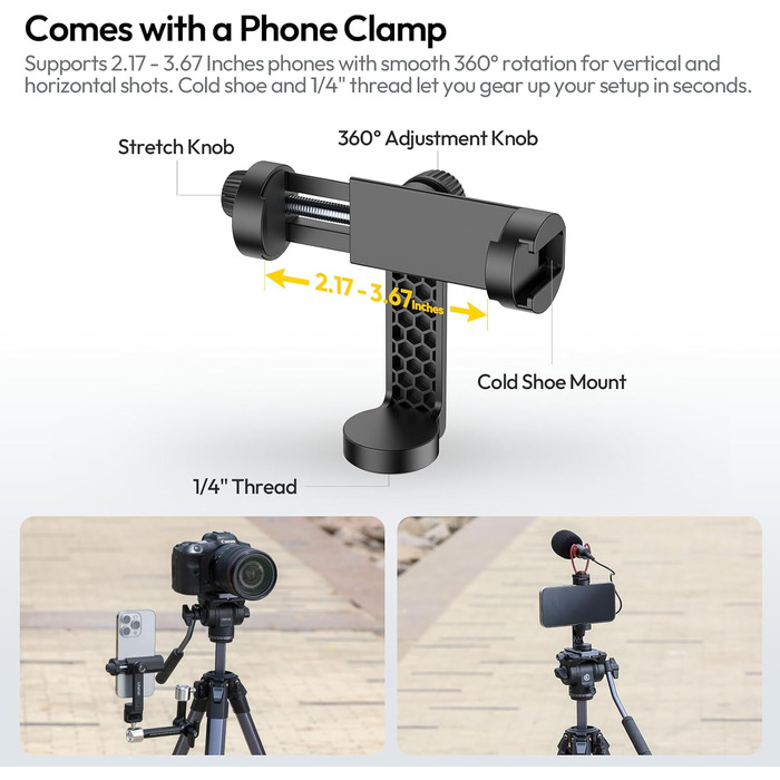 Штатив ULANZI Ombra II 156 см з кульковою головкою 360°, швидкознімною платформою та тримачем для телефону. Підходить для DSLR, Mirrorless камер, смартфонів. Вага 1,21 кг, вантажопідйомність 10 кг. Версія з ручкою на швидкознімній платформі чорного кольор