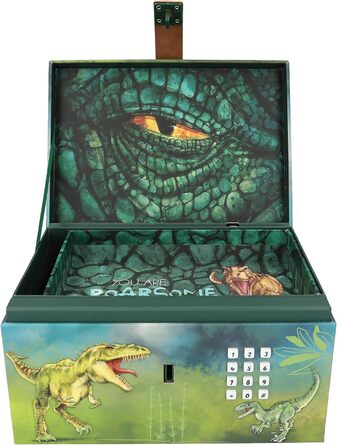 Скриня з кодовим замком, світлом і звуком Depesche Dino World, 15×20×12,5 см, чорна, для зберігання коштовностей і секретів
