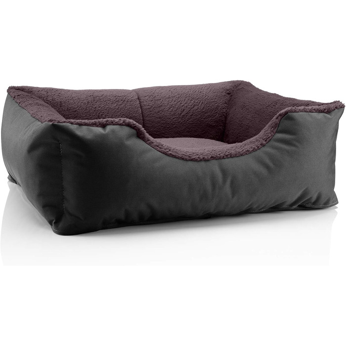 Ліжко для собак BedDog Teddy, зручне диван-ліжко з Cordura та мікрофібри, знімний бордюр, чорно-коричневе, розмір L (70 x 55 x 18 см)