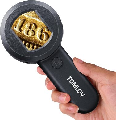 Мікроскоп TOMLOV P10 для дорослих та дітей, портативний з підсвічуванням, лупа ювеліра, ручна лупа з світлом для нумізматів, кишеньковий мікроскоп для трихом, цифровий мікроскоп з 2' екраном (Чорний)
