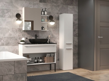 Вузька біла шафа-стелаж у ванну кімнату, полиця-органайзер (31 см)