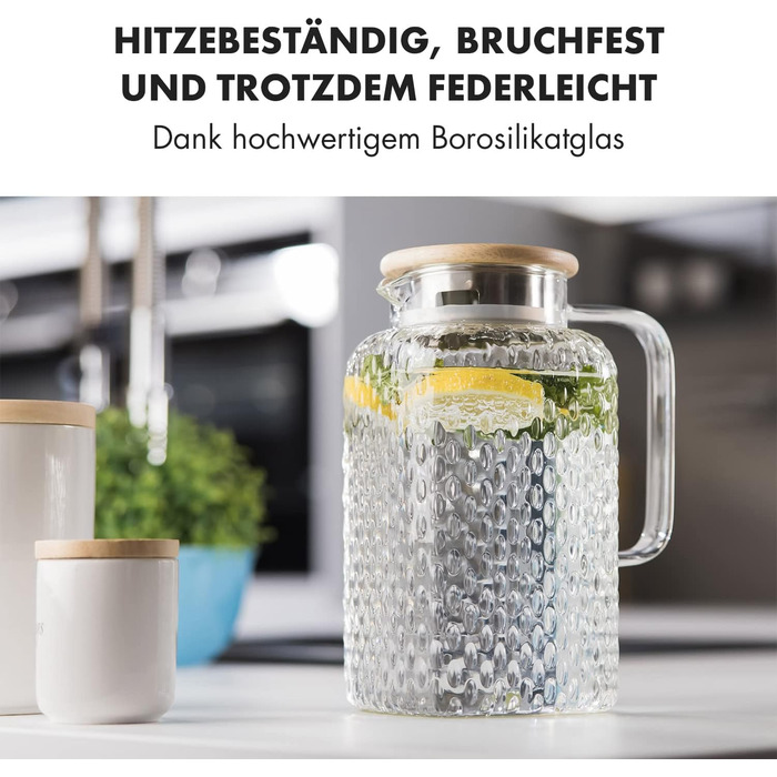 GLASWERK Glass Carafe with Lid (1.5L) and Strainer in the Spout - Water Jug with Lid - Glass Carafe with Lid made of robust borosilicate glass, Water Carafe, Gluggle Jug, Glass Carafe