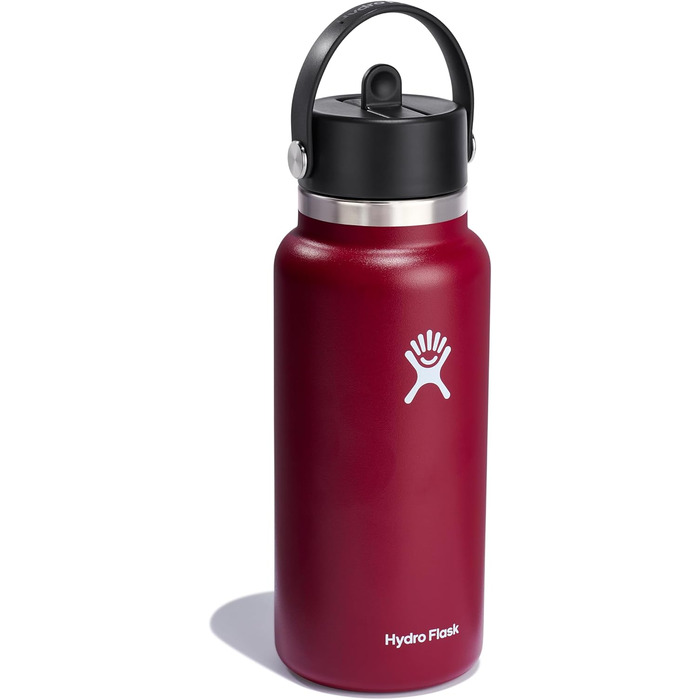 Hydro Flask - Water Bottle (32 oz) - Vacuum-Insulated Stainless Steel Water Bottle with Flex Straw Lid - Wide Mouth - (Berry Red, 946 ml)