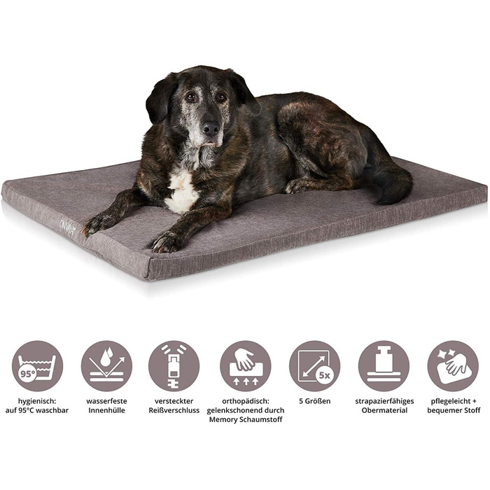 ONVAYA® ортопедична подушка для собак з Memory Foam | сіра | розмір S | 89x60x5 см | лежанка, матрац, килимок